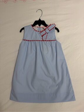 The Yellow Lamb Annie Bow Dress Toddler Girls Size 4 Blue Red Scallop Trim NWT